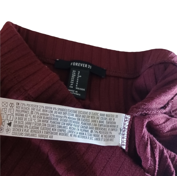 FOREVER 21 Burgundy Red Ribbed Pull On Stretchy Side Slit Midi Skirt Small - Picture 7 of 10